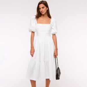 Abercrombie Linen Blend White Puff Sleeve Dress XLP
